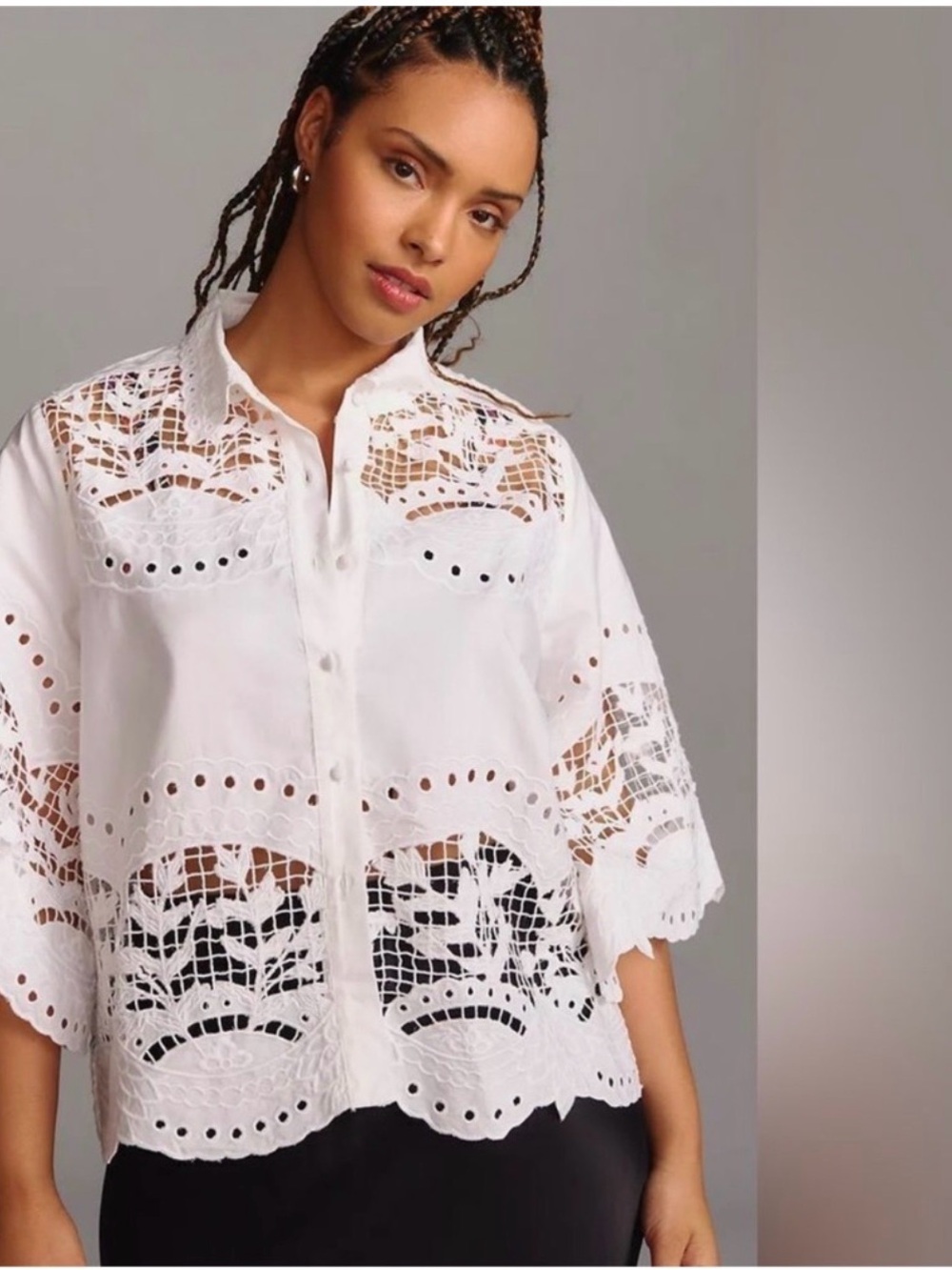 Anthropologie Ranna Gill Selena Cutwork Buttondown Blouse | 1X | Like New